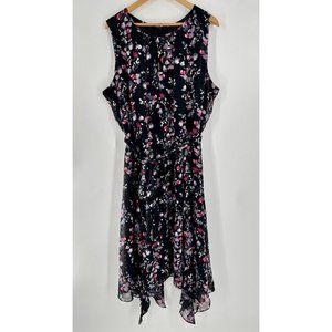 Lane Bryant Women's 26 Floral Black Pink Sleeveless Dress Handkerchief Hem